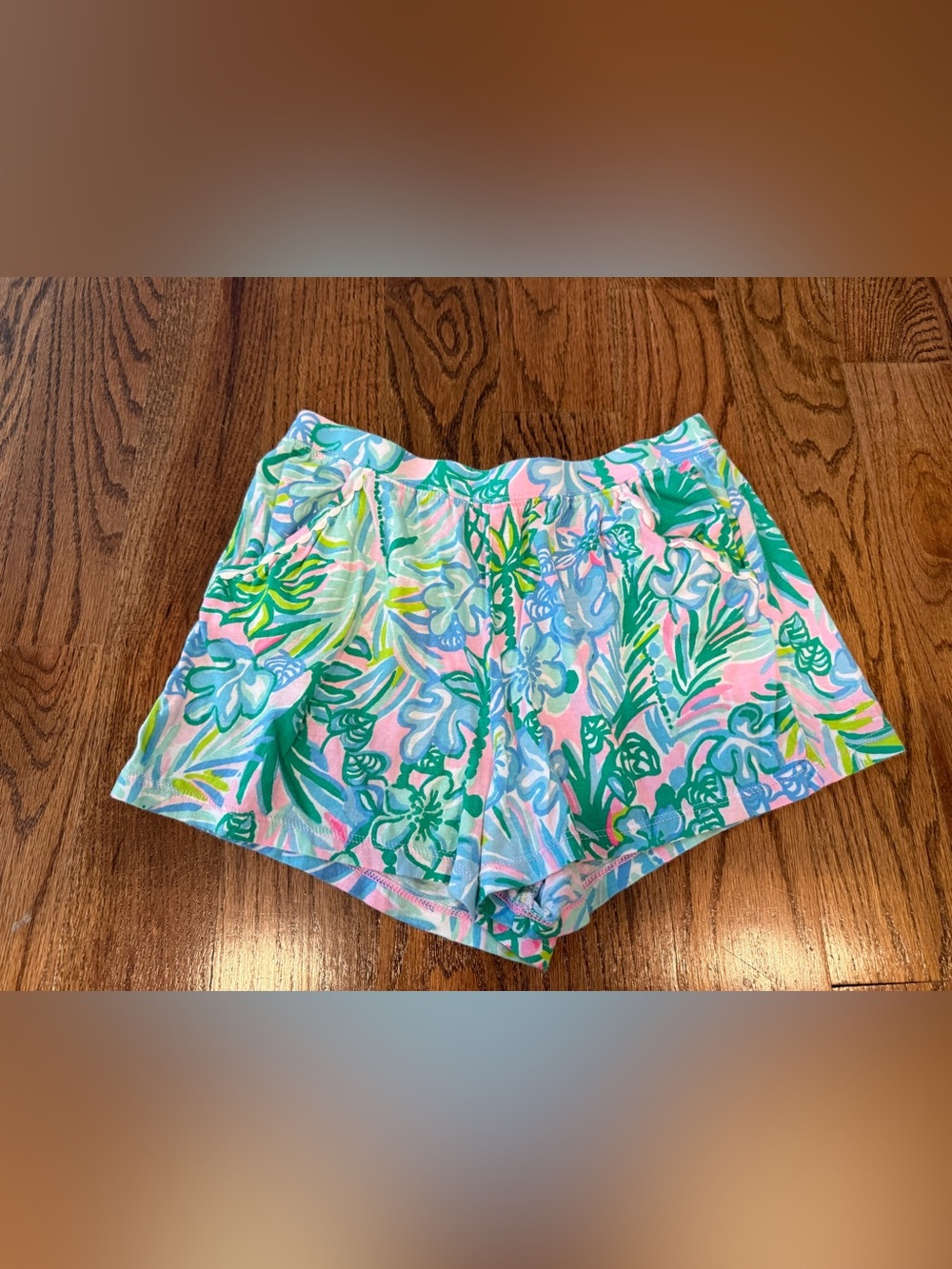 Lilly pulitzer aqua la vista ocean view cotton shorts blue pink summer size L